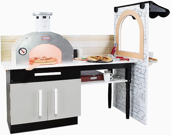 Little Tikes Real Wood Pizza Restaurant Wooden Play Kitchen Cook and Serve with Realistic Lights Sounds and Dual-Sided, 20+ Accessories Set, Gift for Kids, Large Toy for Girls & Boys Ages 3+