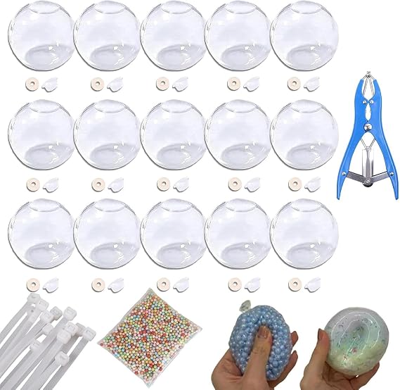 15Pcs Stress Ball Making Kit, Stress Ball Skin, Vacuum Squishy Pressure Balls with Lid & Air Pump & Expander Tool for Sensory & Stress Relief, DIY Stress Relief Toys Set (4cm,Transparent)