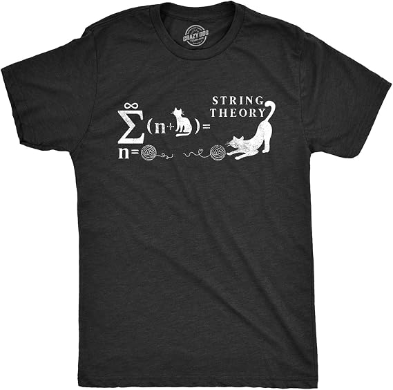 Mens String Theory T Shirt Funny Cat Math Science Nerdy Tee | Funny T Shirts, Graphic Apparel for Men, Cool Science Short Sleeve, Cat, Soft Cotton Blend, Novelty Tees for Guys