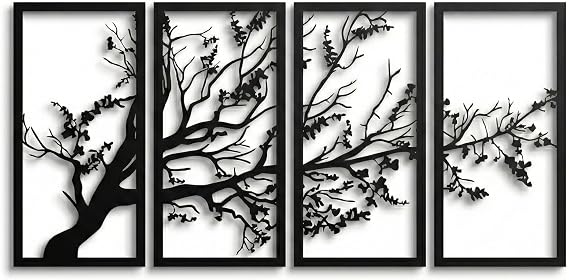 DEKADRON Metal Wall Art, Tree of Life 4 Panels, Tree Sign, Metal Wall Decor, Interior Decoration, Housewarming Gift, 4 Pieces Wall Hangings (40" W x 20" H / 100x50 cm)