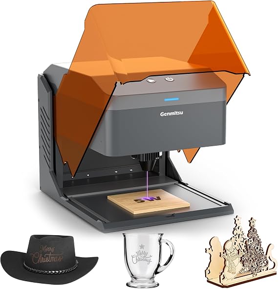 Genmitsu Kiosk 5W 5000mW Laser Engraver, Portable with Enclosure | 3.9''x3.9'' work area. Lightweight with acrylic enclosure. For wood, leather, metal. Safety Class 1