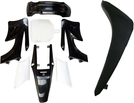 Plastic Fairing Kit Fender Parts and Black Seat for Apollo 110cc 125cc 150cc Pit Dirt Bike (4Black+3White)