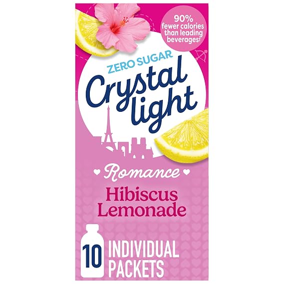 Crystal Light Drink Mix, 10 packets, Hibiscus Lemonade, 0.14 oz | Zero Sugar & 90% Fewer Calories, Single-Serve Packets, Mix with Water