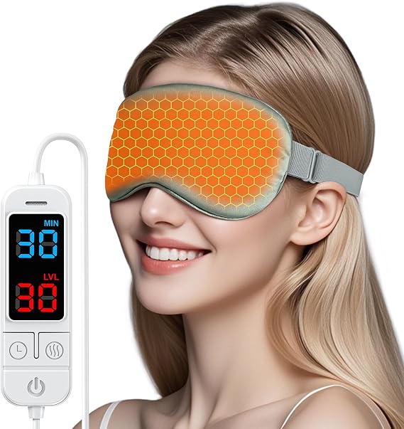 Heated Eye Mask for Dry Eyes, USB Warm Compress with Temperature & Timer Control, Electric Eye Heating Pad for Stye, Chalazion, Blepharitis, MGD, Puffiness, Dark Circles & Eye Strain Relief Gray
