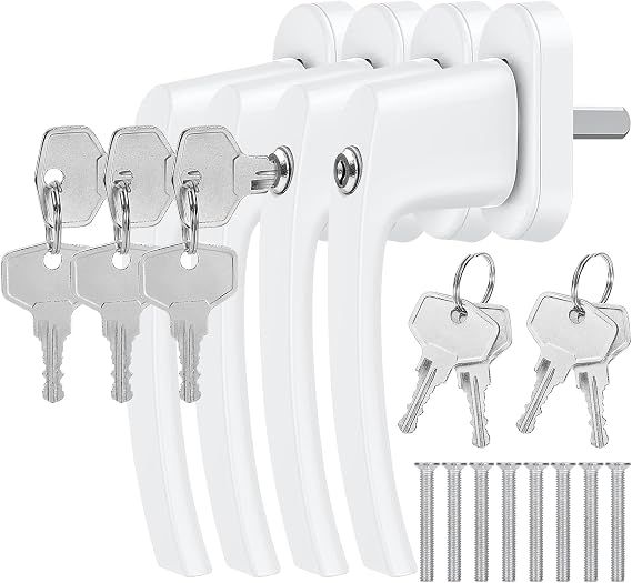 DEPAR 4-Piece Lockable Window Handles Handles for Lockable Window Handles Window Lock with 2 Keys Per Lock Balcony Door Locks Child Lock