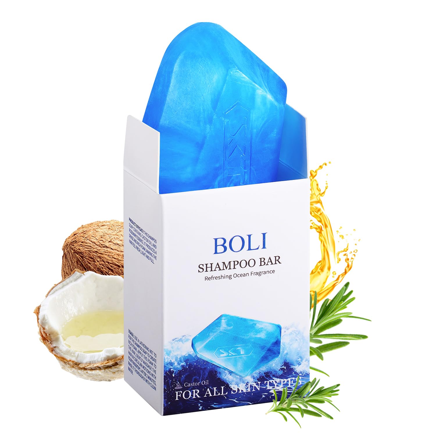 BOLI Castor Oil Shampoo Bar, Hydrating & Moisturizing Hair Care Soap Bar for Women & Men, Solid Shampoo for All Hair Types Blue