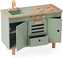 Lalo The Play Kitchen - Tool-Free Assembly, Toddler Kitchen Playset with Interactive Knobs & Doors, Safe for Kids 3, Promotes Open-Ended Play, Wooden Play Kitchen, Made from Birch Wood - Sage