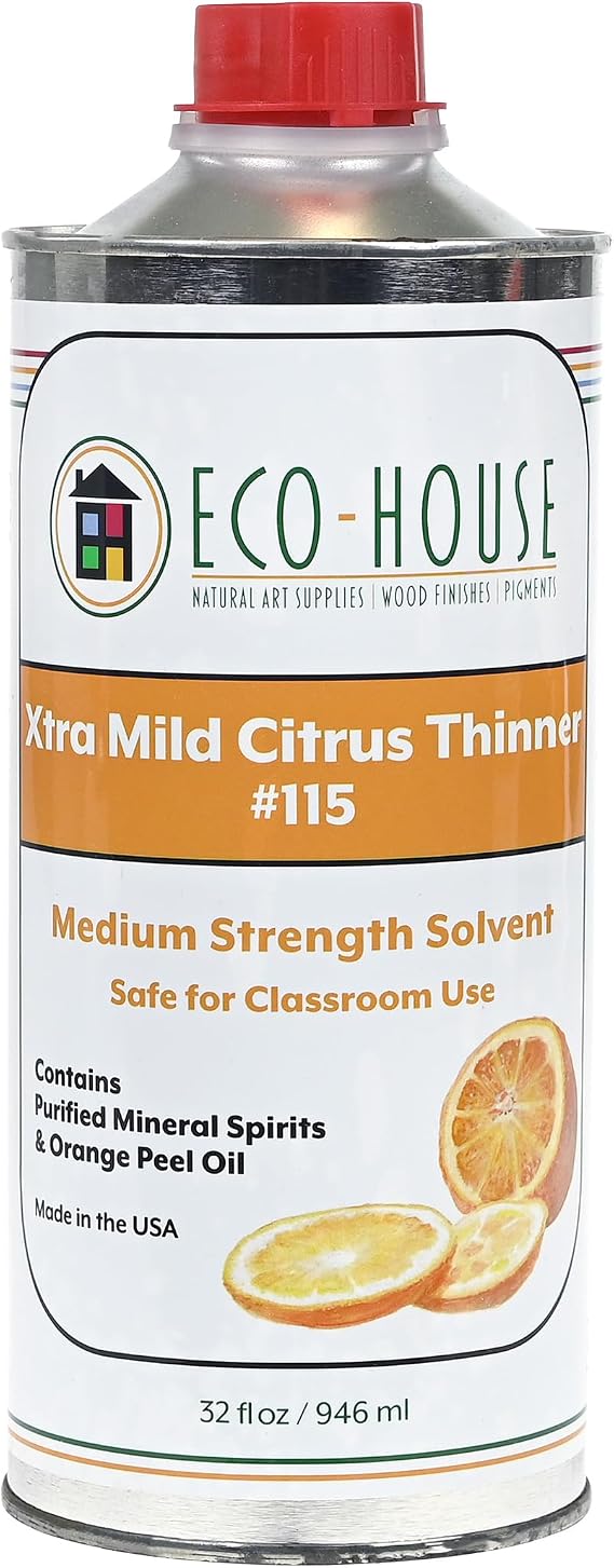 115 Xtra Mild Paint Thinner Citrus Scent, Low Odor, Safe Alternative to Turpentine Eco-Friendly Solvent for Oil Paints, Natural Resins & Varnishes 946ml (32 oz)