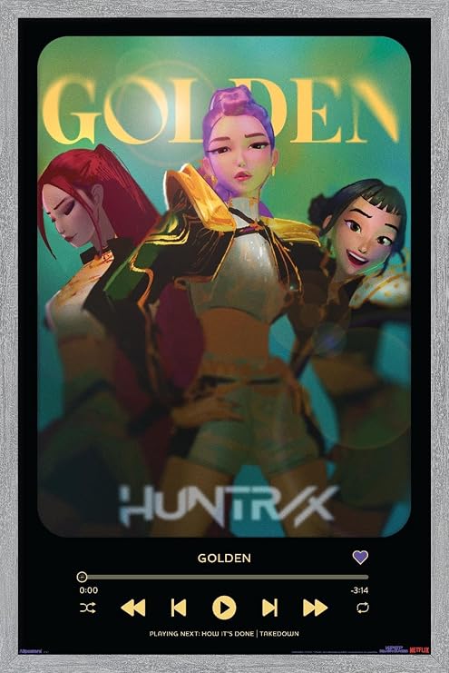 Netflix KPop Demon Hunters (2025) - Golden Playlist Wall Poster, 34L" x 22.4W", Gray Framed Version