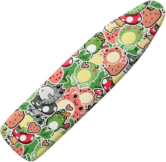Ironing Board Cover, Heat Reflective, Full Scorch Resistant Thick Padding, Nose Pocket, Elastic Edges, Frog Strawberry Mushroom