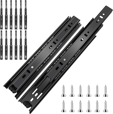 20 inch Ball Bearing Drawer Slides 6 Pairs 12pcs - 100LB Capacity, Full Extension Side Mount Slides for Kitchen Cabinets, Wardrobes, Office Furniture Black 20inch
