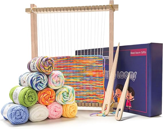 LYKTRIX Weaving Loom for Kids Age 6-12,Small Wooden Weaving Loom Kit,Suitable for Beginners and Children, 9 * 11 inch Knitting Loom Kit Includes Instructions and Enough Yarn 2824cm