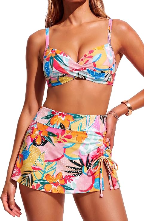 Women High Waist Skirt Bikini Set - Underwire Push Up Two Piece Swimsuit