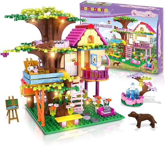 HOGOKIDS Girls Tree House Building Set with Lights for Kids Ages 6-12+