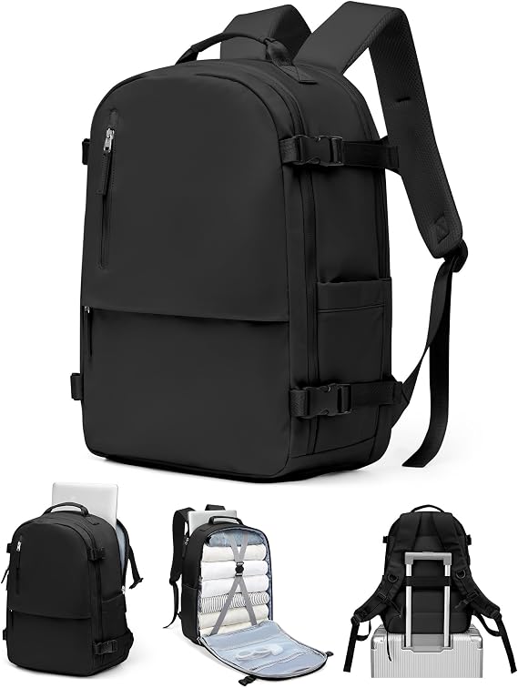 Travel Backpack for Women Men, Carry on Backpack Flight Approved Item Bag,Casual Daypacks Cabin Bagage,Hiking Backpack Lightweight Rucksack, Business Laptop Backpack with USB Charger Black Large