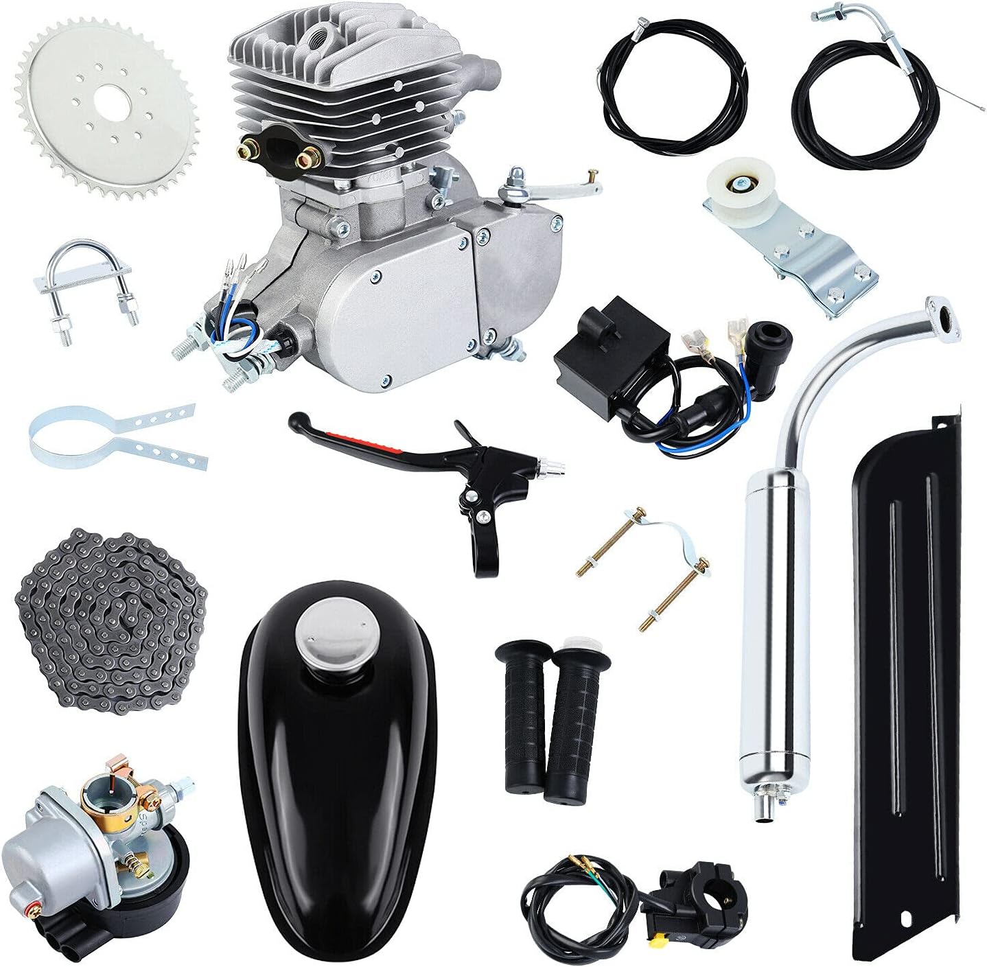 Iglobalbuy 80CC Motorized Bicycle Engine Kit 2-Stroke Fit for 26 28 Bike Gas Motorized Bicycle Bike Motor Kit Air Cooling