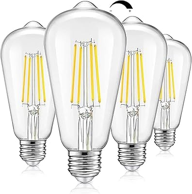 Vintage LED Dimmable Edison Light Bulbs 100W Incandescent Equivalent, 8W 1200Lumens, E26 Base LED Filament Bulb, 5000K Daylight White, ST64ST21 Antique Clear Glass for Home, Reading, Bathroom, 4-Pack
