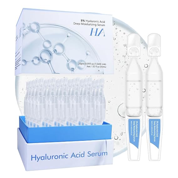 5% Hyaluronic Acid Serum Ultra Moisturizing & Elastic Skin - Wake Nature Perfection Hyaluronic Acid - Anti-Aging Serum for Face Single-Use Vials Skincare - Repair Sensitive Skin (1.5 ml)*30