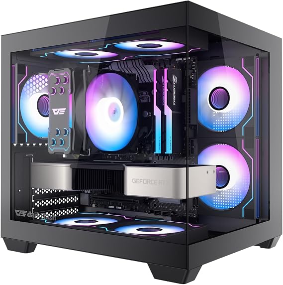 darkFlash ITX PC Case, Pre-Install 3 PWM ARGB Fans Computer Case, Full View Dual Tempered Glass ITX Case, Mini Size, Supports 240mm AIO(C275P) (Black)