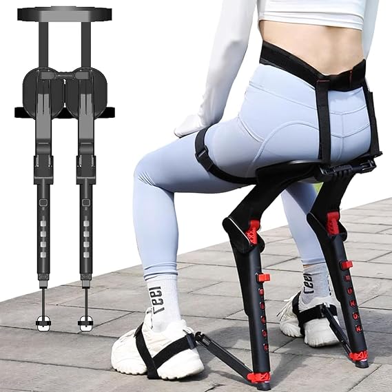 Wearable Chair Invisible Seat, Adjustable Chairless Ergonomics Lightweight Exoskeleton, 5 Gear Heights, Bear up to 150kg (Black)