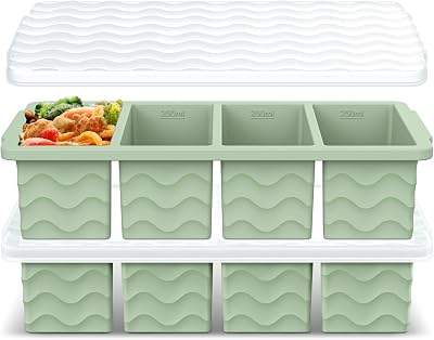 Silicone Freezer Tray for Soup with Lid 1-Cup Soup Container Cube Style Ice Cube Trays for Freezer, Meal Prep & Food Storage, Freeze 250mL125mL Portions 2 Pack