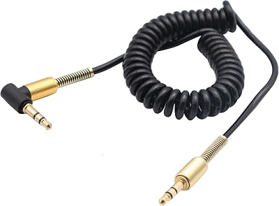 3.5mm Coiled Cable - 90 Degree Right Angle 3-Pole TRS Jack Stereo Audio Spring Aux Cable for Smartphones, Tablets and MP3 Players 1.5m