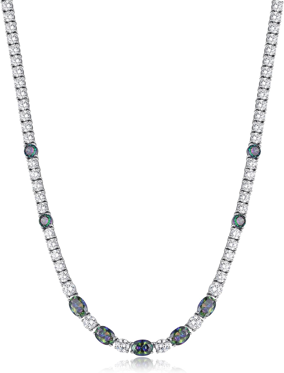 FANCIME Sterling Silver Tennis Necklace 4mm 18 inch Birthstone Necklace with 6 * 8mm Oval Gemstone Luxury Fine Birthday Jewelry Gifts for Women