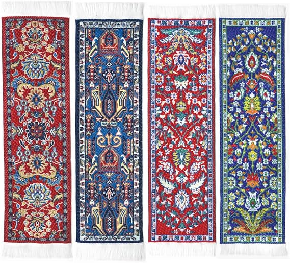 Oriental Carpet Rug Bookmark - Ifshan- Turkish Style - Beautiful, Elegant, High Quality, Woven Cloth Fabric Bookmarks! Best Gifts for Men Women Adults Teens Teachers & Librarians - Set of 4 Book marks