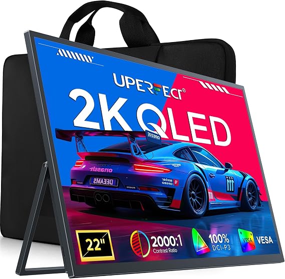 UPERFECT 22" 2K Portable Monitor, 100% DCI-P3 Color QLED Display