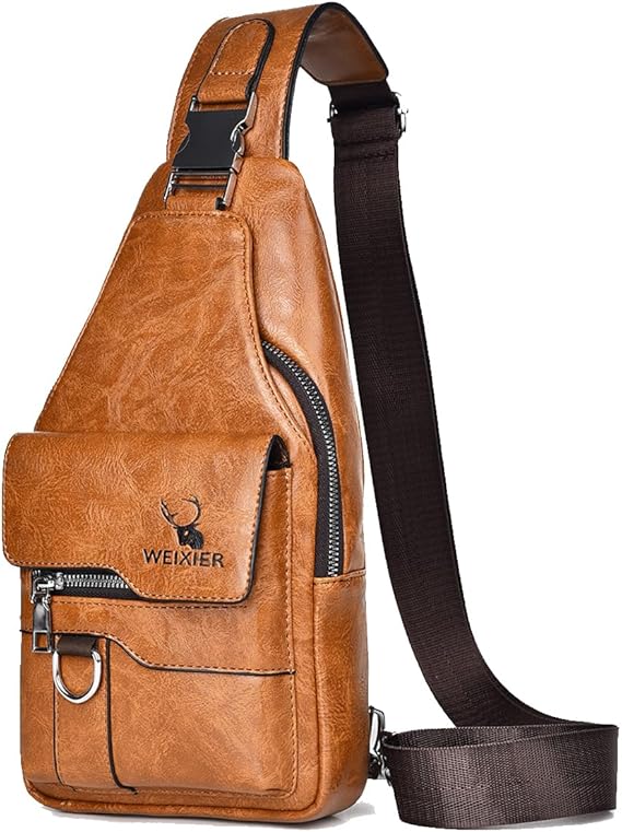 A-QMZL Sling Bags Chest Bag Men Crossbody Stick Bag Small Shoulder Bags Crossbody Bags PU Leather Waterproof Casual Chest Bags for Men and Women