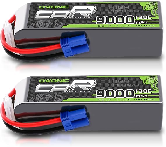 OVONIC 3S LiPo Battery 9000mAh 11.1V 130C RC Battery with EC5 Connector (2 Pack)