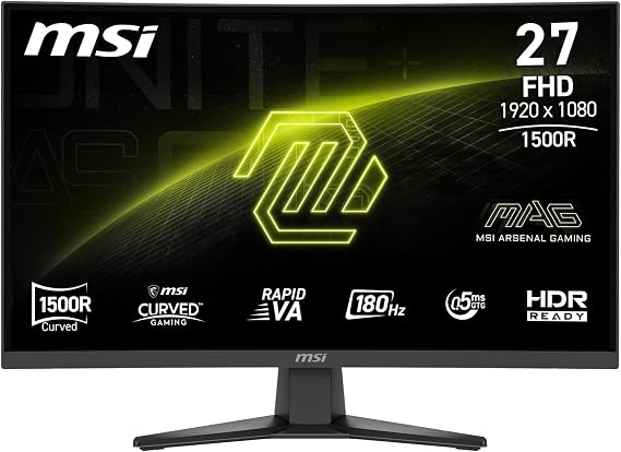 msi MAG 275CQF E18 27-inch 2560 x 1440 (QHD) Gaming Monitor, 180Hz, AMD FreeSync, HDR Ready, HDMI, VGA Port, VESA, Tilt, 0.5ms, Black