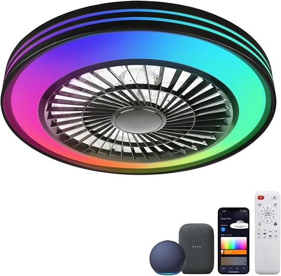 RGB Ceiling Fans with Lights 20" Fandelier Low Profile Smart Ceiling Fan with Light, Flush Mount Ceiling Fan Light with Remote/APP/Alexa/Google Home [Energy Class F]
