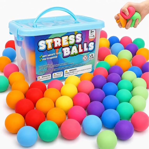 Slow Rising Stress Ball 50 Pack: Mini Squishy Ball for Kids Anxiety Relief, Hand Therapy Sensory Toy, Pull Stretch Fidget Toy, Prize Box Toys for Classroom, Bulk Toy for Teacher, Offices & Group