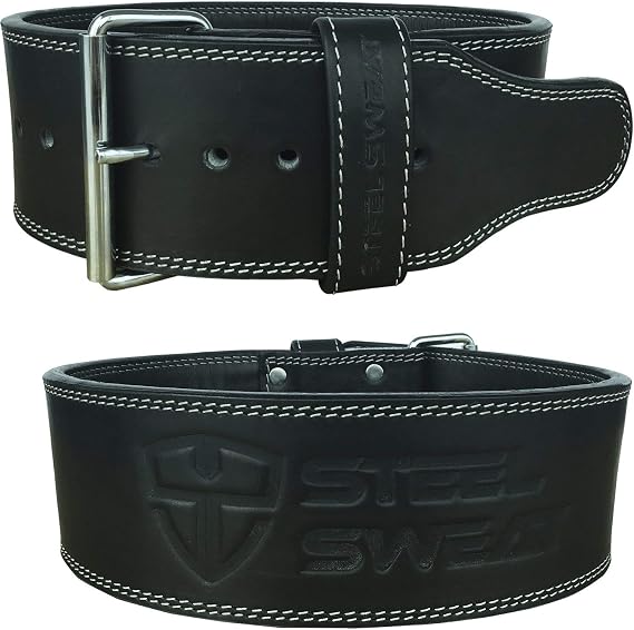 Steel Sweat Powerlifting Belt for Weight Lifting - 4" Wide by 10mm Thick - Single Prong Heavy Duty Adjustable Weightlifting Belt, High Grade Leather - BOLT Black XXL
