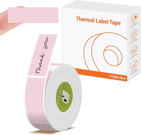 Rongta R5 Label Maker Tape, 14x40mm (0.55"x1.57"), Standard Laminated Thermal Label Tape Replacement, for Home Office Small Business, 180 Labels/Roll (Pink, 1 Roll)