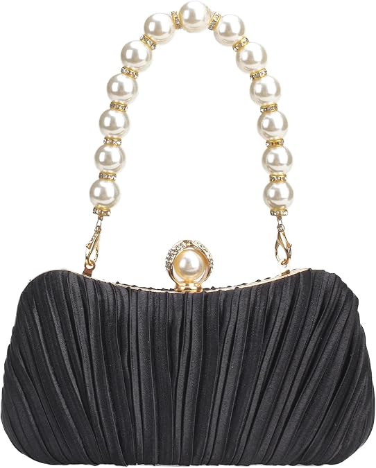 Menurra Clutch Purse Satin Pearl Evening Bag Handbag Chain Strap Shoulder Bag