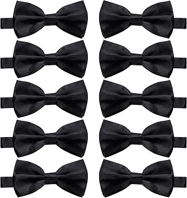 10 Pcs Elegant black Pre-tied Bow ties Formal Tuxedo Bowtie Set with Adjustable Neck Band,Gift Idea For Men And Boys