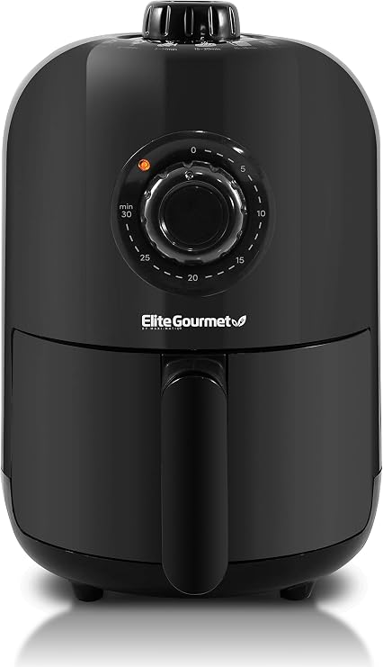 Elite Gourmet EAF-1121X Personal Air Fryer, Compact, 1000W, 1.1Qt, Black | Oil-Less Healthy Cooking, Timer & Temperature Controls - Space-Saving Design