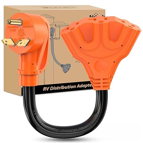 Nilight 30 Amp to 110V RV Power Adapter Cord NEMA TT-30P Male to 3X 5-15R/5-20R Female RV Distribution Adapter Plug ETL Listed 3-Way Outlets for RVs Camper Generator Household Outdoor Power Converter