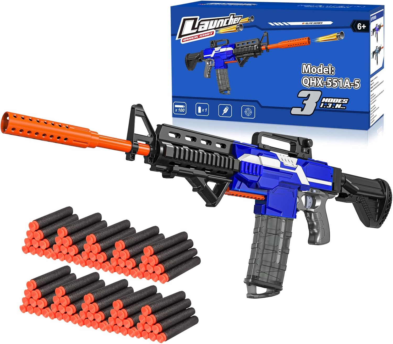 Holiky DIY Electric Automatic Toy Guns for Nerf Guns Bullets, 3 Modes Burst Soft Blaster Toys for Boys, Foam Bullet Hand Gun with 100 Pcs Refill Darts, Multi-Player Game for Kids