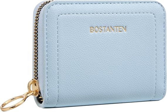 BOSTANTEN Credit Card Holder RFID Small Wallets Woman Zipper Card Wallet | Slim, Compact, Front Pocket, Accordion, Vegan Leather, Thin for Daily Use, Travel, Gifts for Women, Sky Blue