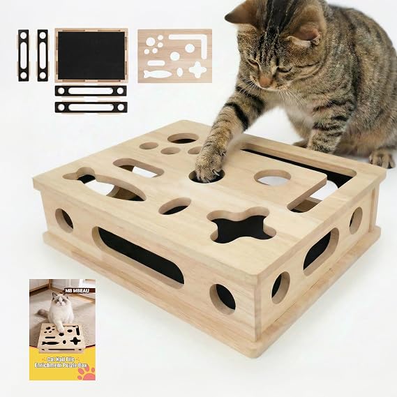 Cat Scratch Puzzle Enrichment Box, Interactive Cat Puzzle Toy Box | Cat Claw Care, Cat Scratch Puzzle Box - Stress Free Alternative to Clippers & Grinders for Indoor Cats, No Bell Ball