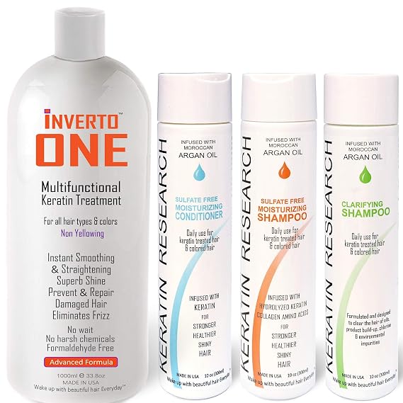 INVERTO ONE Complete 4 bottle XL SET Complex Brazilian Keratin Hair Blowout Treatment Professional Results Straighten and Smooths hair Formaldehyde-Free Queratina Keratina Brasilera Tratamiento