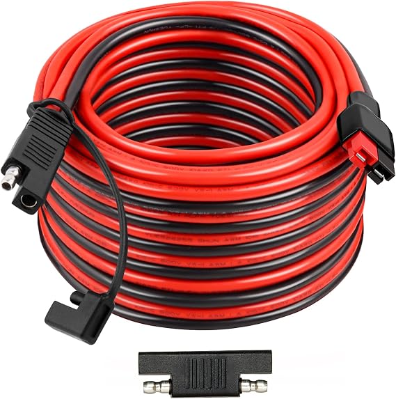 XRDS -RF 10AWG Heavy-Duty Extension Cable with Anderson-Style Connector to SAE 25FT, Includes Extra SAE Connector, High Power Transfer for Solar Panels, RVs, and Automotive Applications