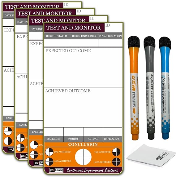 Kaizen Board Test and Monitor Magnetic Cards. Reusable and Washable Project Management Cards for Testing and Monitoring Kaizen Events. Measure, Monitor and Improve Kaizen out (4 Pack, 4, Count)