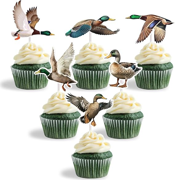36pcs Mallard Duck Cupcake Toppers One Lucky Duck Birthday Party Decoration for Duck Baby Shower Bday Supplies