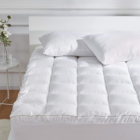 SLEEP ZONE Twin Cotton Mattress Topper, Ultra Fluffy Soft Mattress Pad Pillowtop Cooling Mattress Cover Fits 8-21 inch Deep Pocket, White