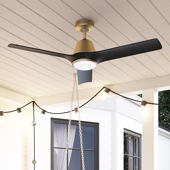Hunter 52" Aeronaut Outdoor Smart Ceiling Fan, LED Light, Remote, Gold | ENERGY STAR fan is 64% more efficient, with Apple, Google, Alexa support, LED light, and remote for bedrooms or patios