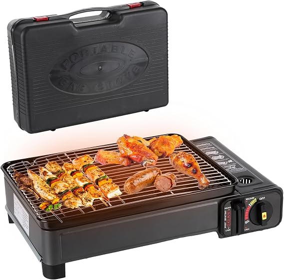 Portable Gas Grill Butane Stove, Propane Grill Portable,Portable Tabletop bbq Grill,Korean bbq Grill for Outdoor Cooking Camping Cooking With Carry Case(Black)